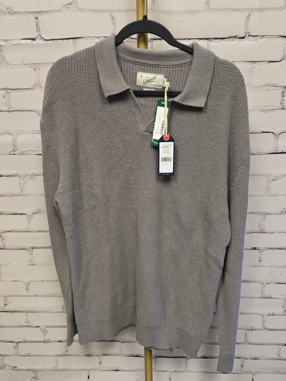 Grayers Shaker Stitch Polo Sweater - Grey - L